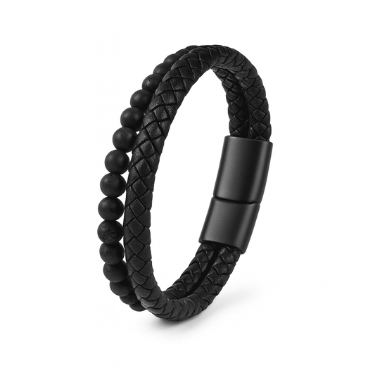 Braxler Titan Black — Leather & Lava Men’s Bracelet